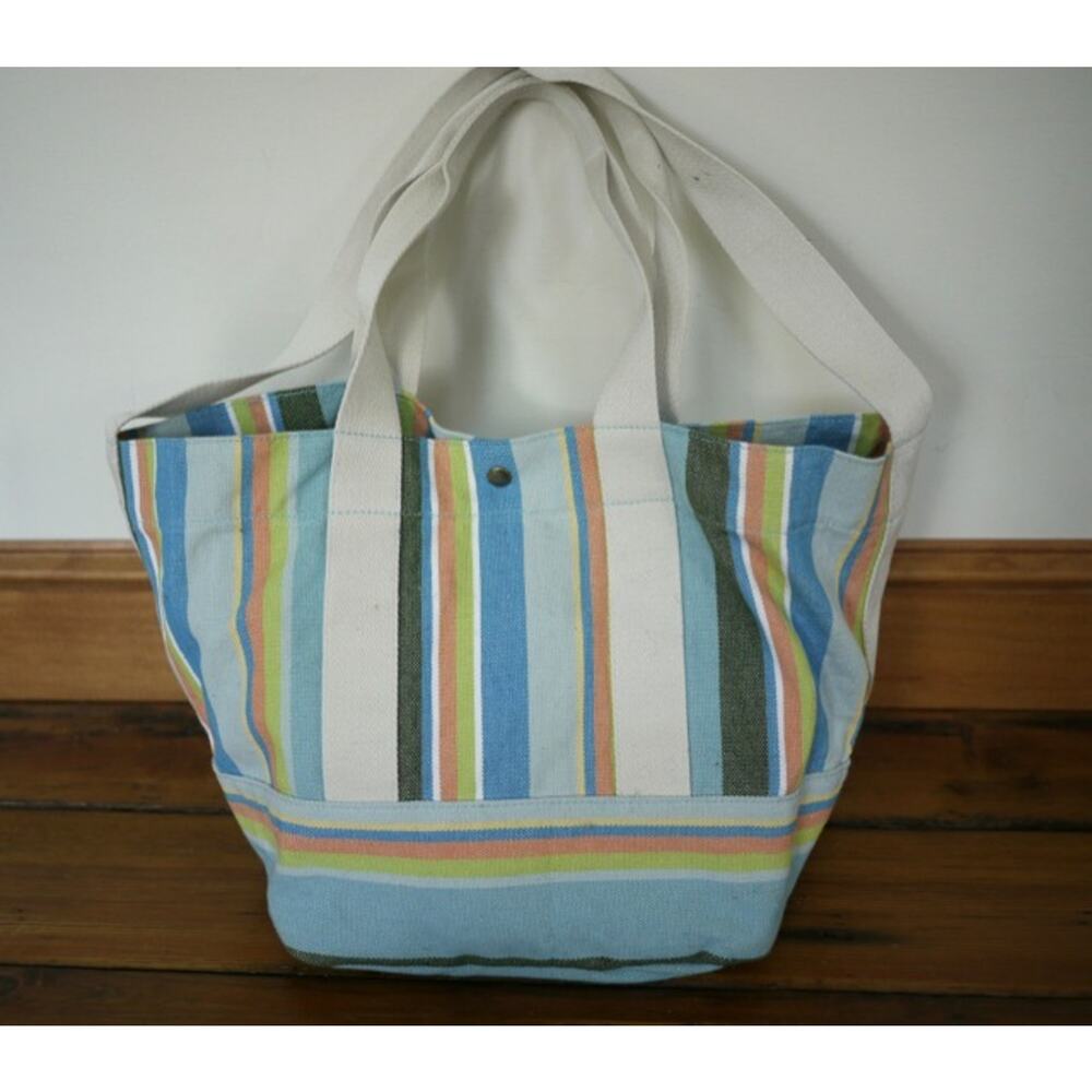 COLDWATER CREEK 100% Cotton Canvas Candy Stripe Tote Book Bag Hobo Purse